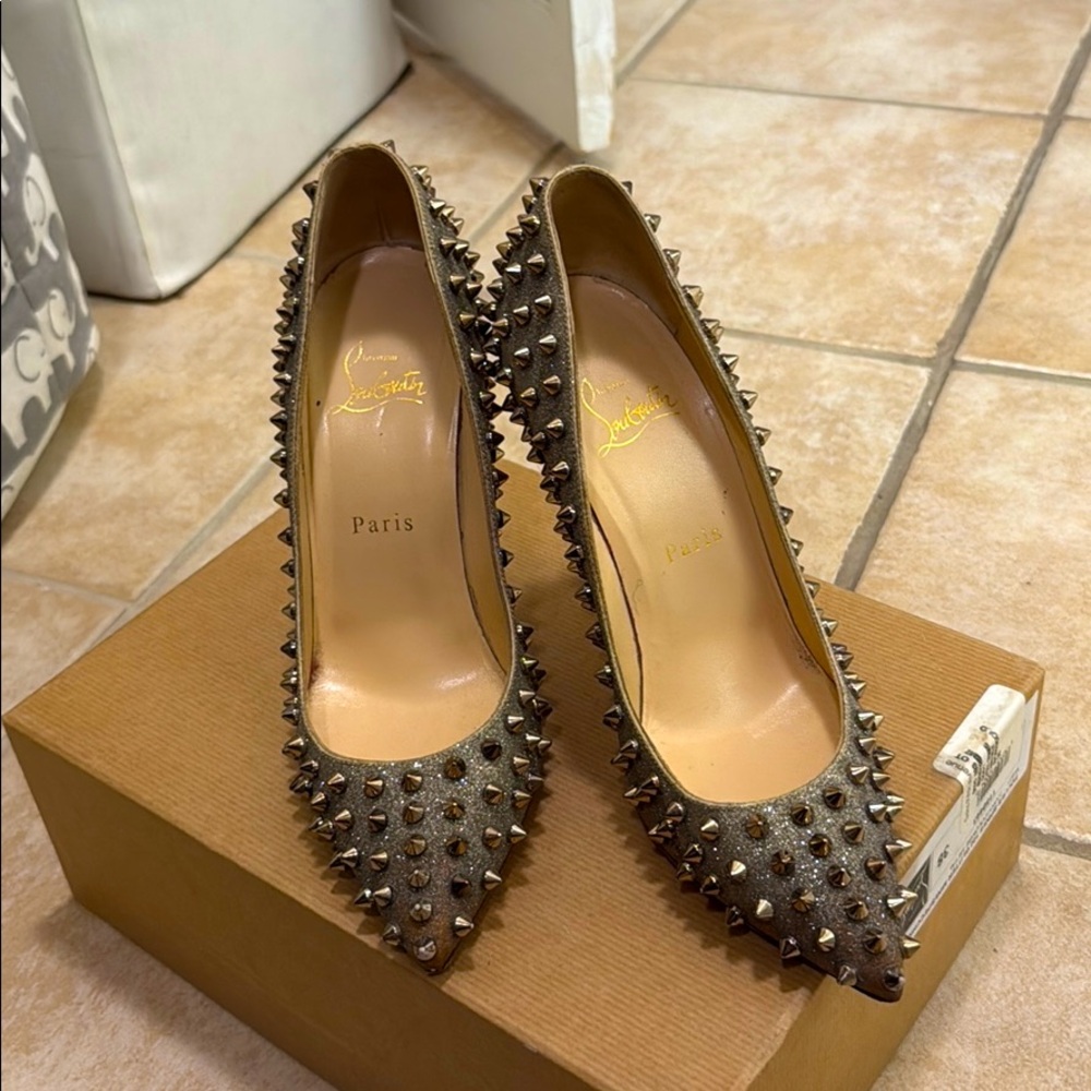 Christian Louboutin spike glitter heels